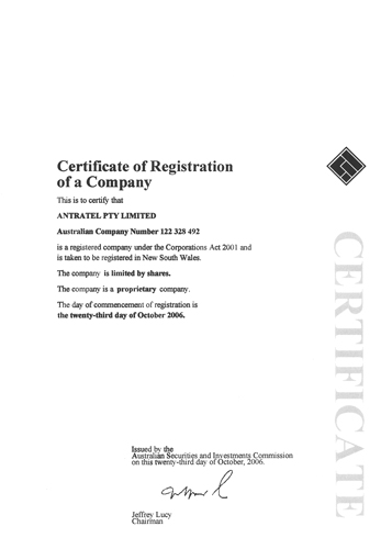 Certificate of Company Registration