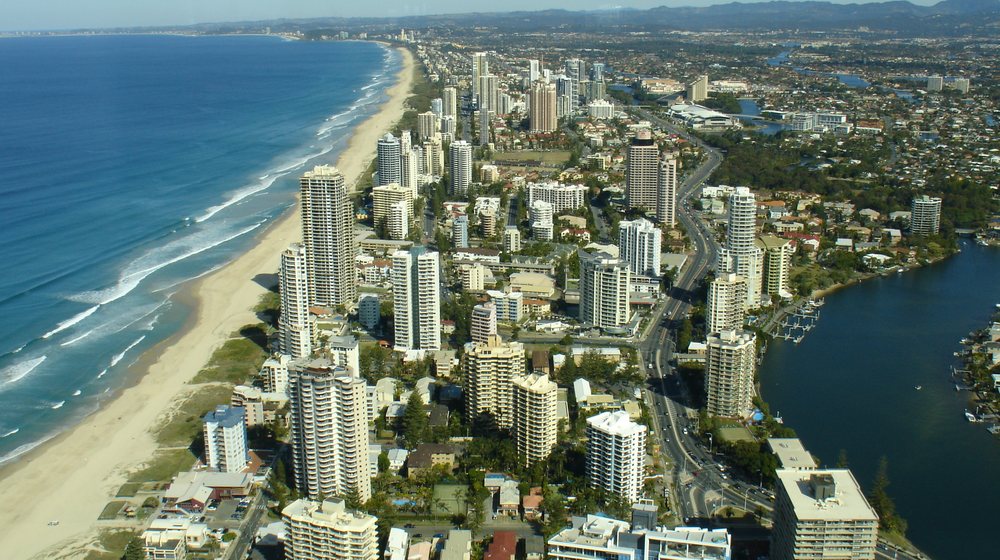 Surfers Paradise, its beach and the Nerang River from the Q1 tower