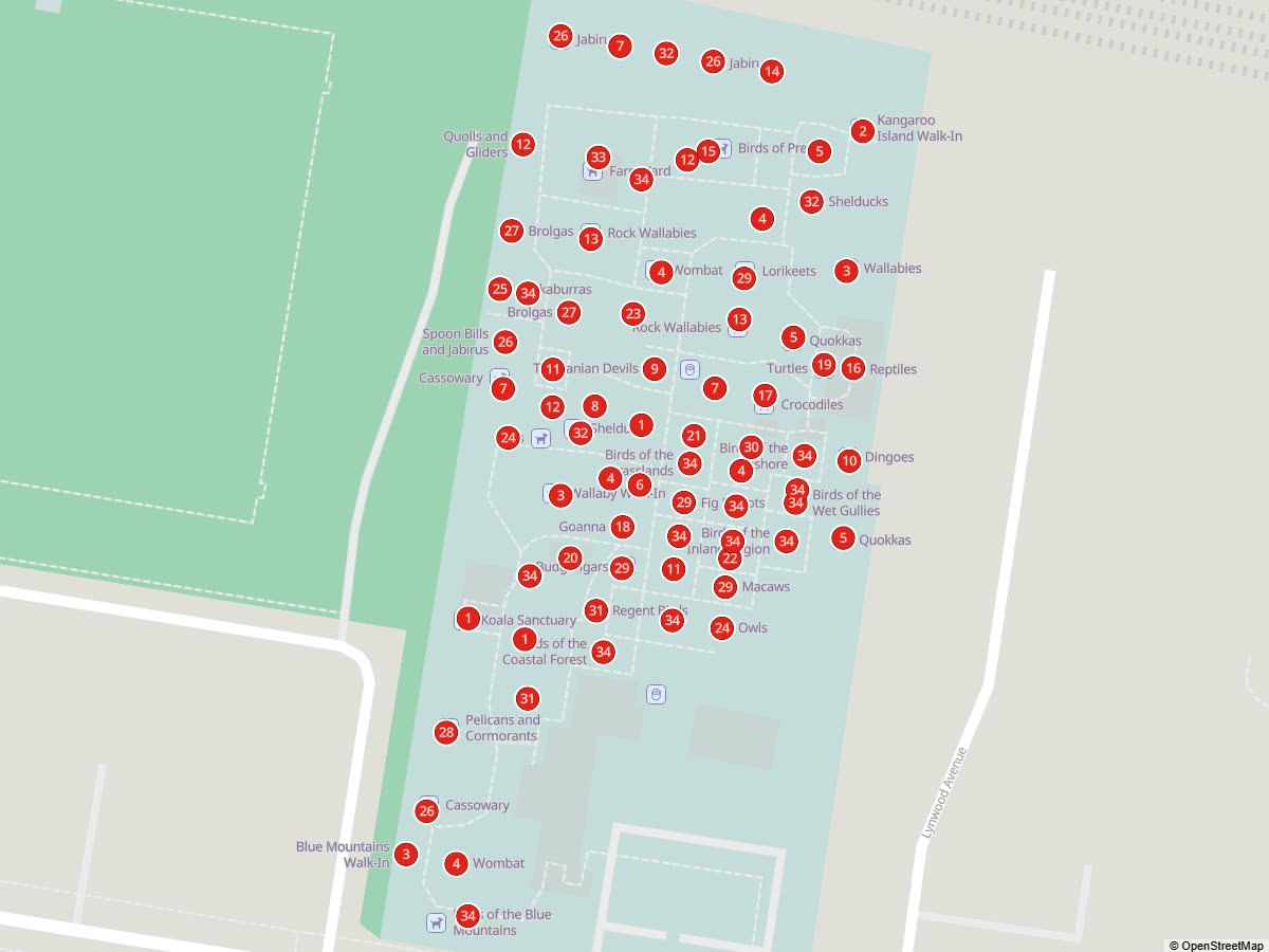 Featherdale Wildlife Park: every place on the map - the park: every number is a story