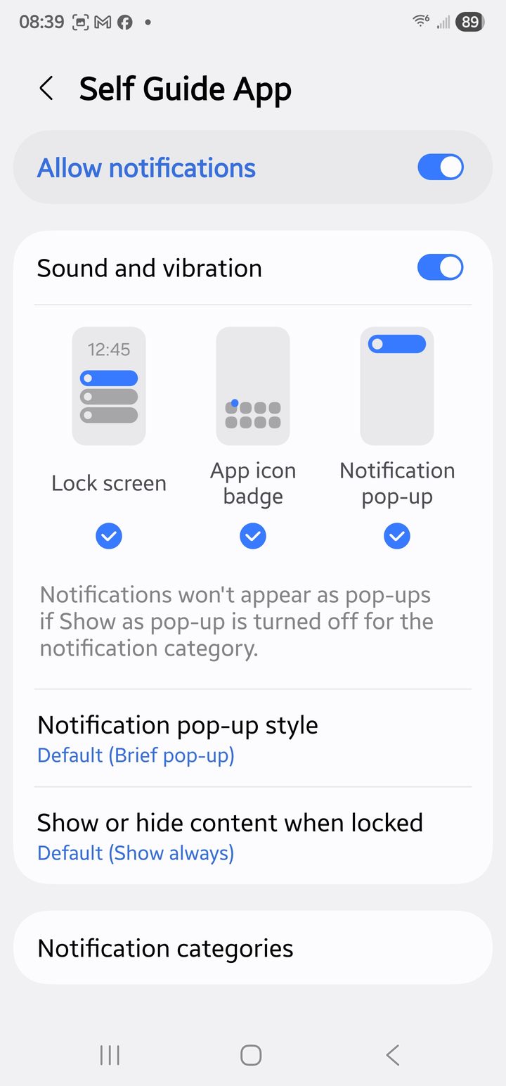 Notification settings with Allow notifications turned on