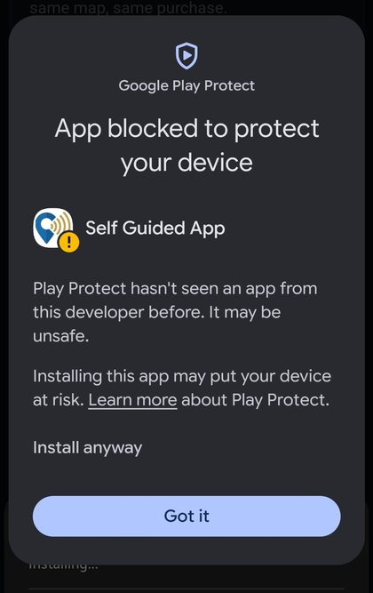Play Protect warning expanded, showing the Install anyway link