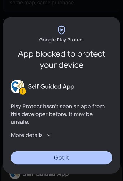 Play Protect warning with only a Got it button