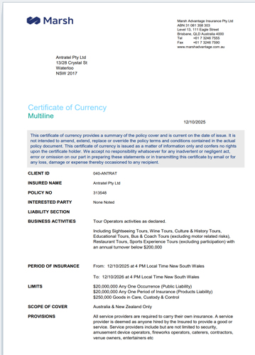 Certificate of Currency 313548 12/10/2025 - 12/10/2026